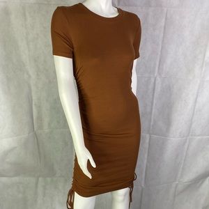 BROWN ZARA RUCHED BODY CON DRESS
